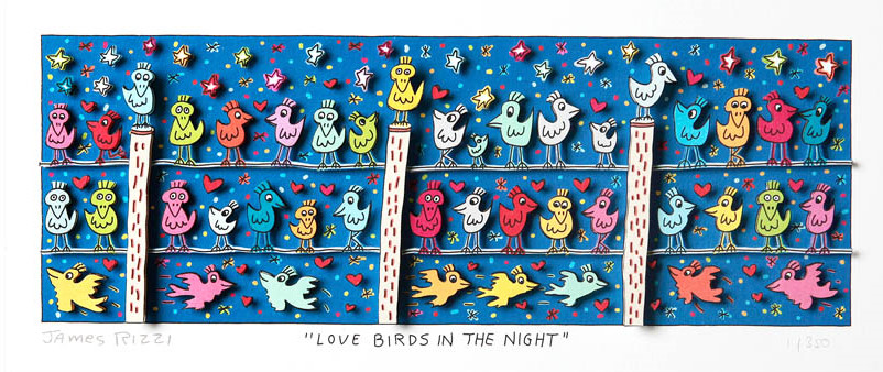 Love Birds in the Night gerahmt Blau-Silber