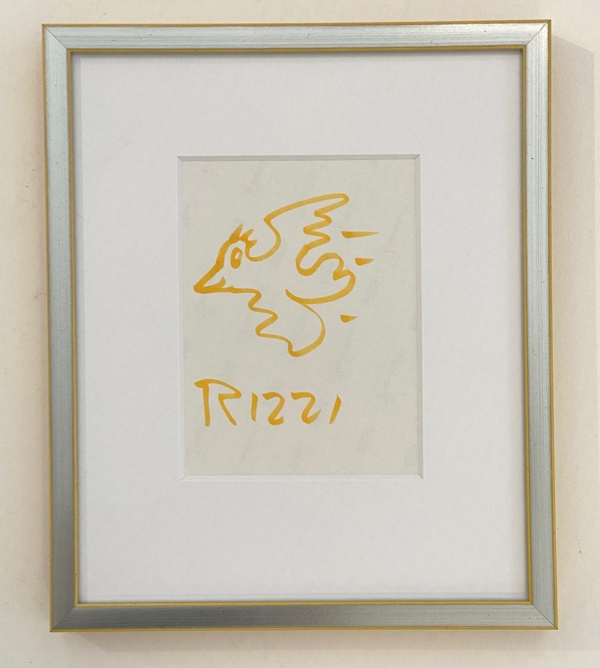 Rizzi Bird (auf Papier)-gerahmt sonnengelb/silber