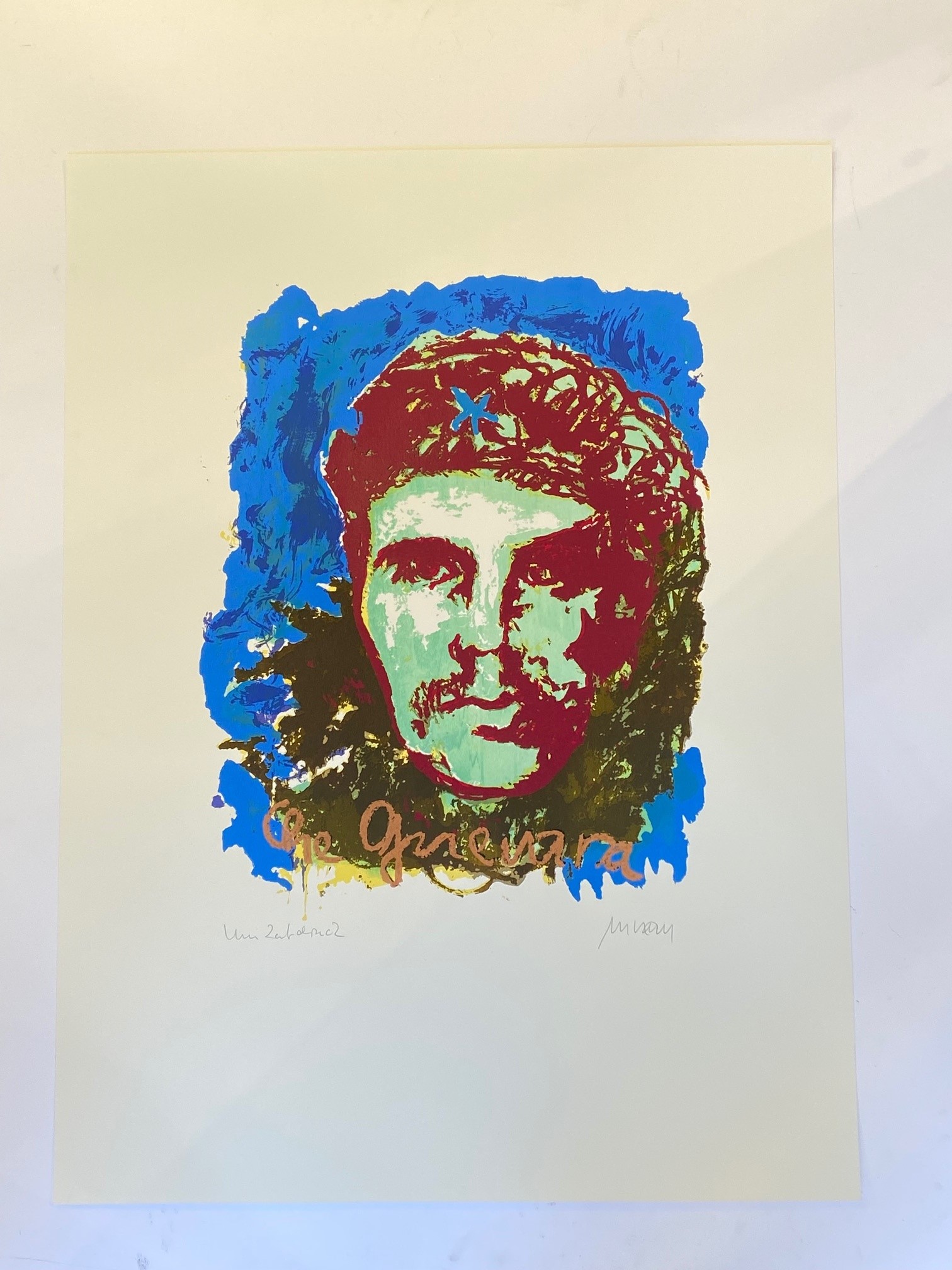 Che Guevara - Unikatdruck XII (Blauer Hintergrund)