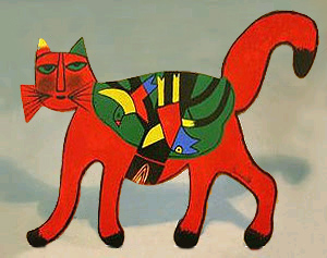 Chat géométrique rouge et vert