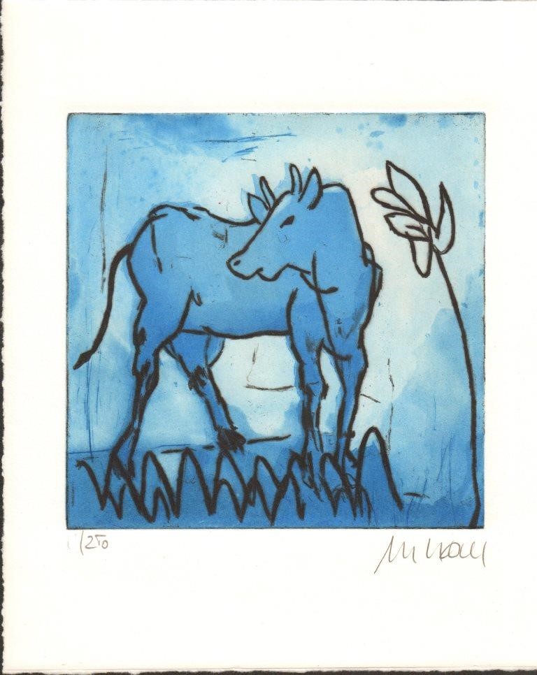 Blaue Kuh mit Blume
