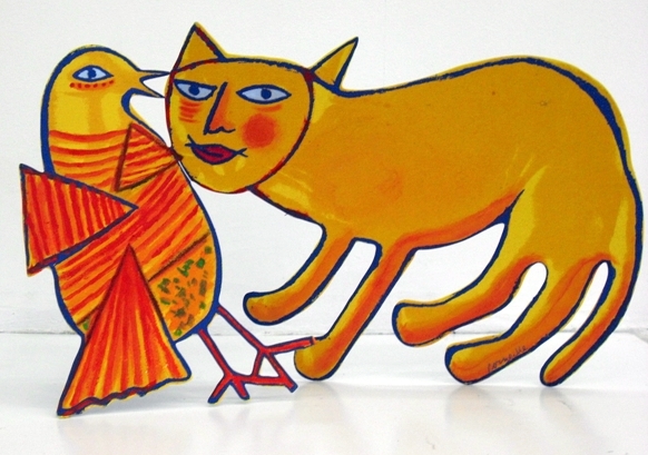 Yellow cat with a Bird