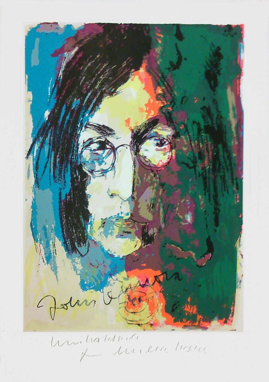 John Lennon - Unikatdruck - Variante türkis/orange/grün
