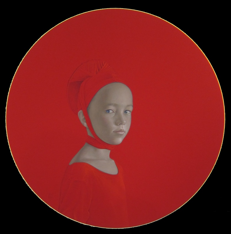 Sin Titulo (rotes Rundbild, Mädchenbildnis)
