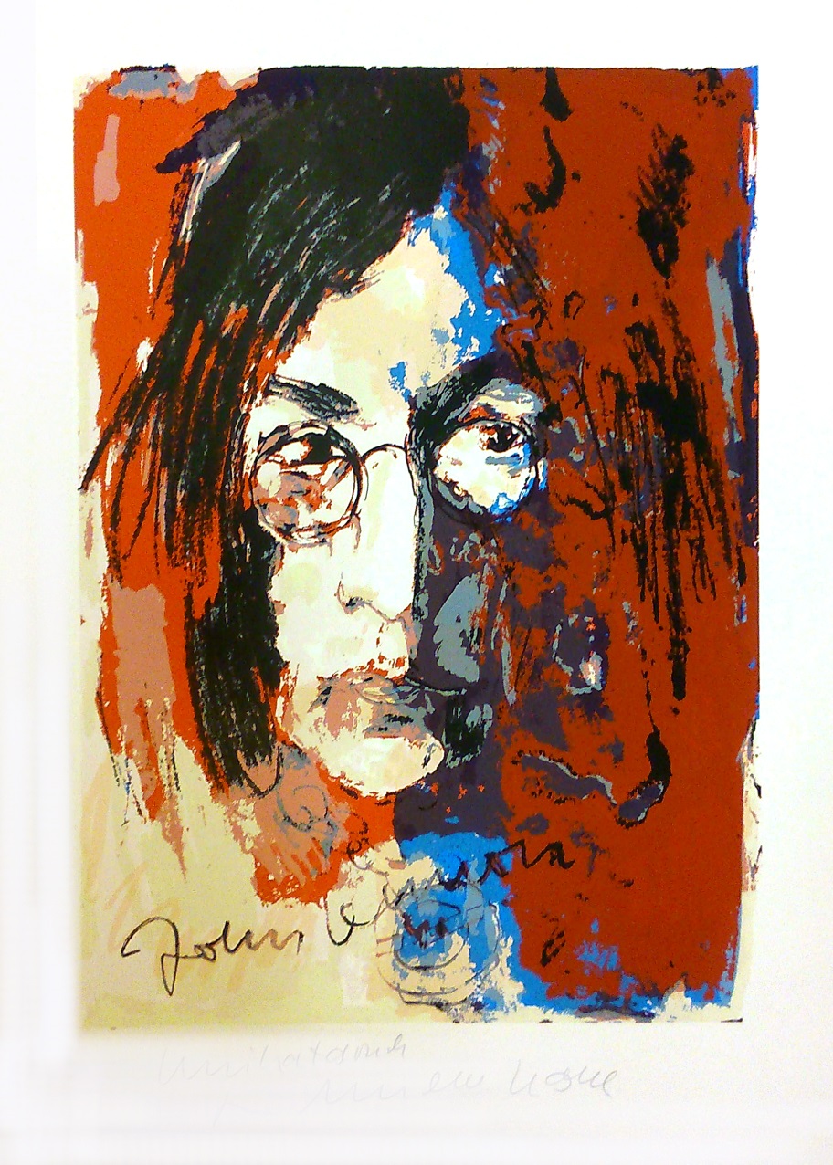 John Lennon - Unikatdruck - Variante orange/blau/rost