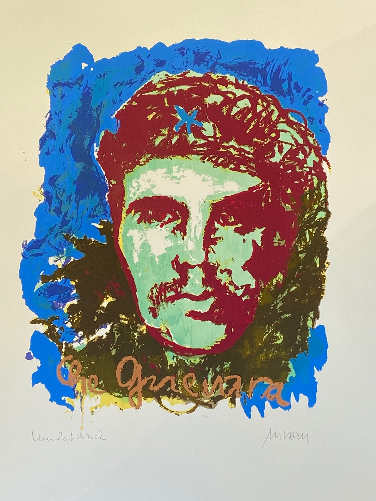 Che Guevara - Unikatdruck XII (Blauer Hintergrund)