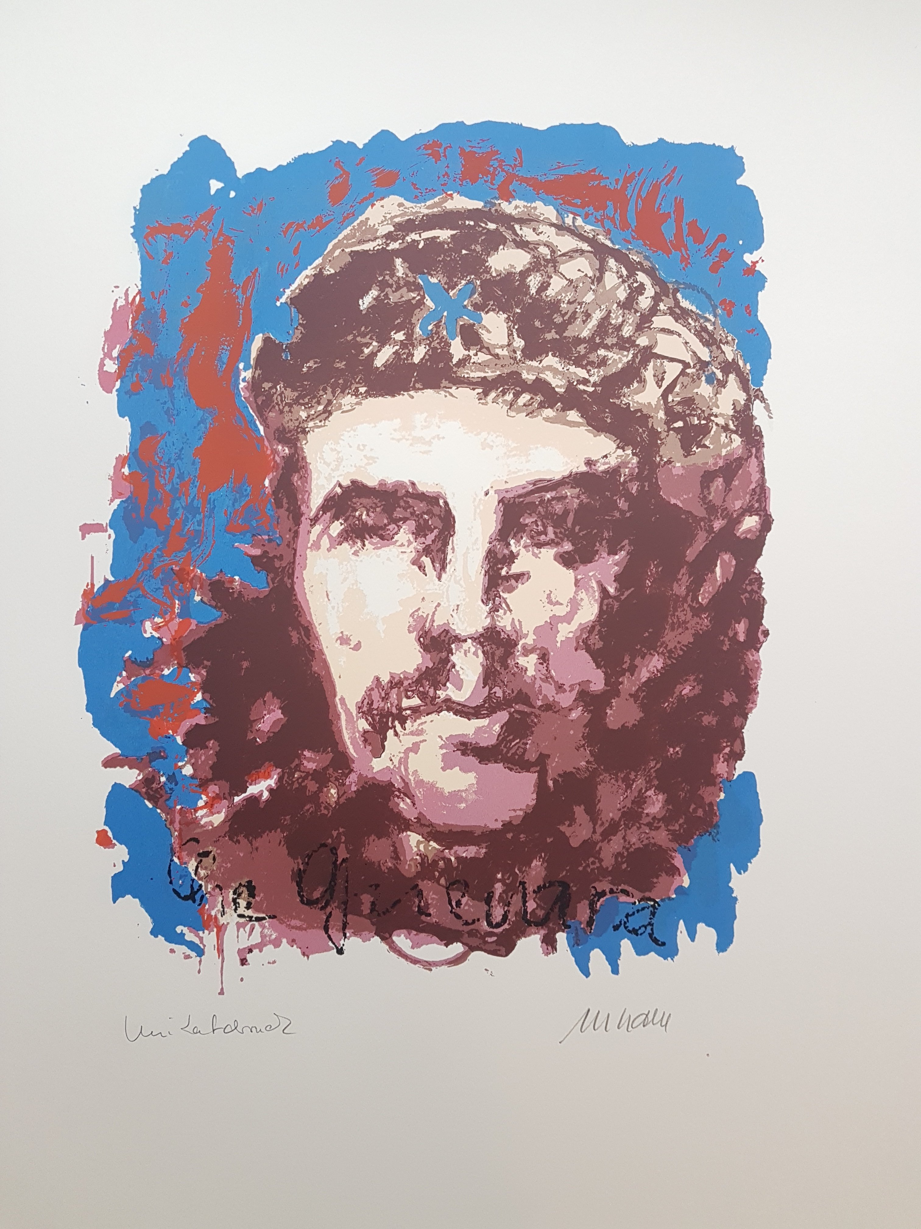 Che Guevara - Unikatdruck - No. 21 (Blau), gerahmt