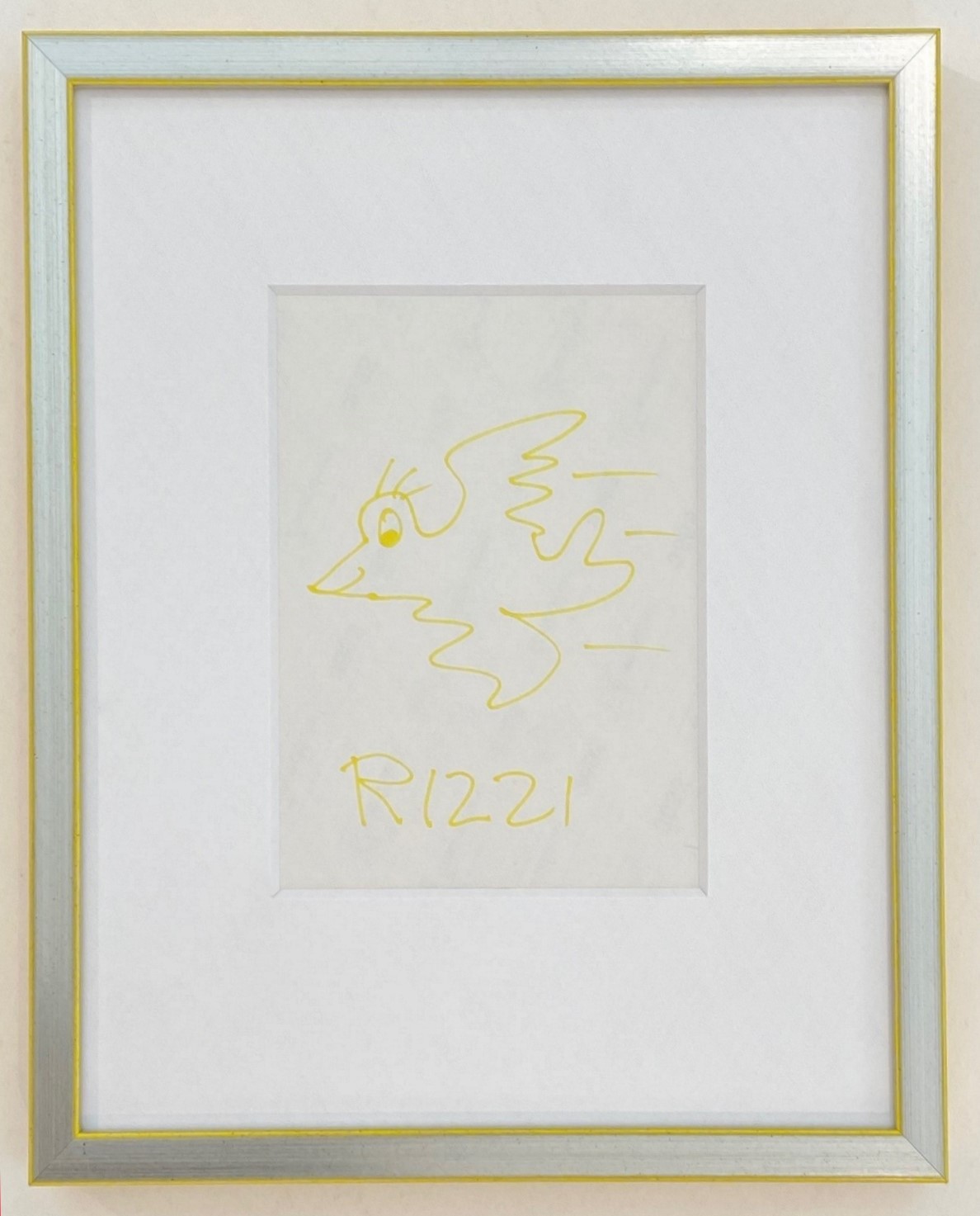 Rizzi Bird (auf Papier)-gerahmt gelb/silber